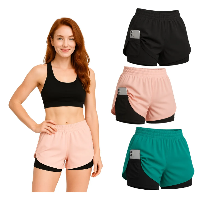 3 Shorts Deportivos Para Mujer 2 En 1 Licra Interior