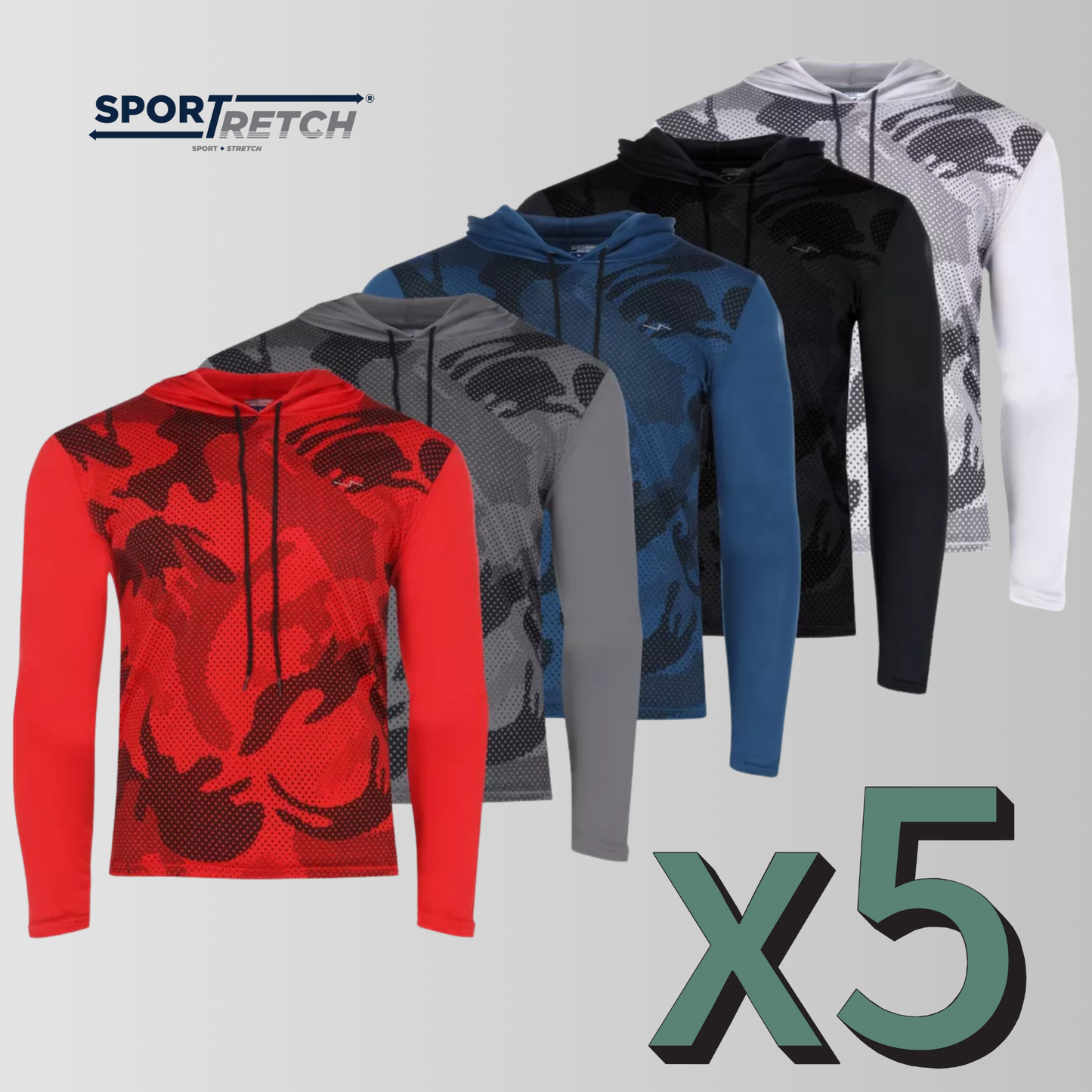 Súper Pack de 5 Playeras Deportivas Con Capucha | Manga Larga