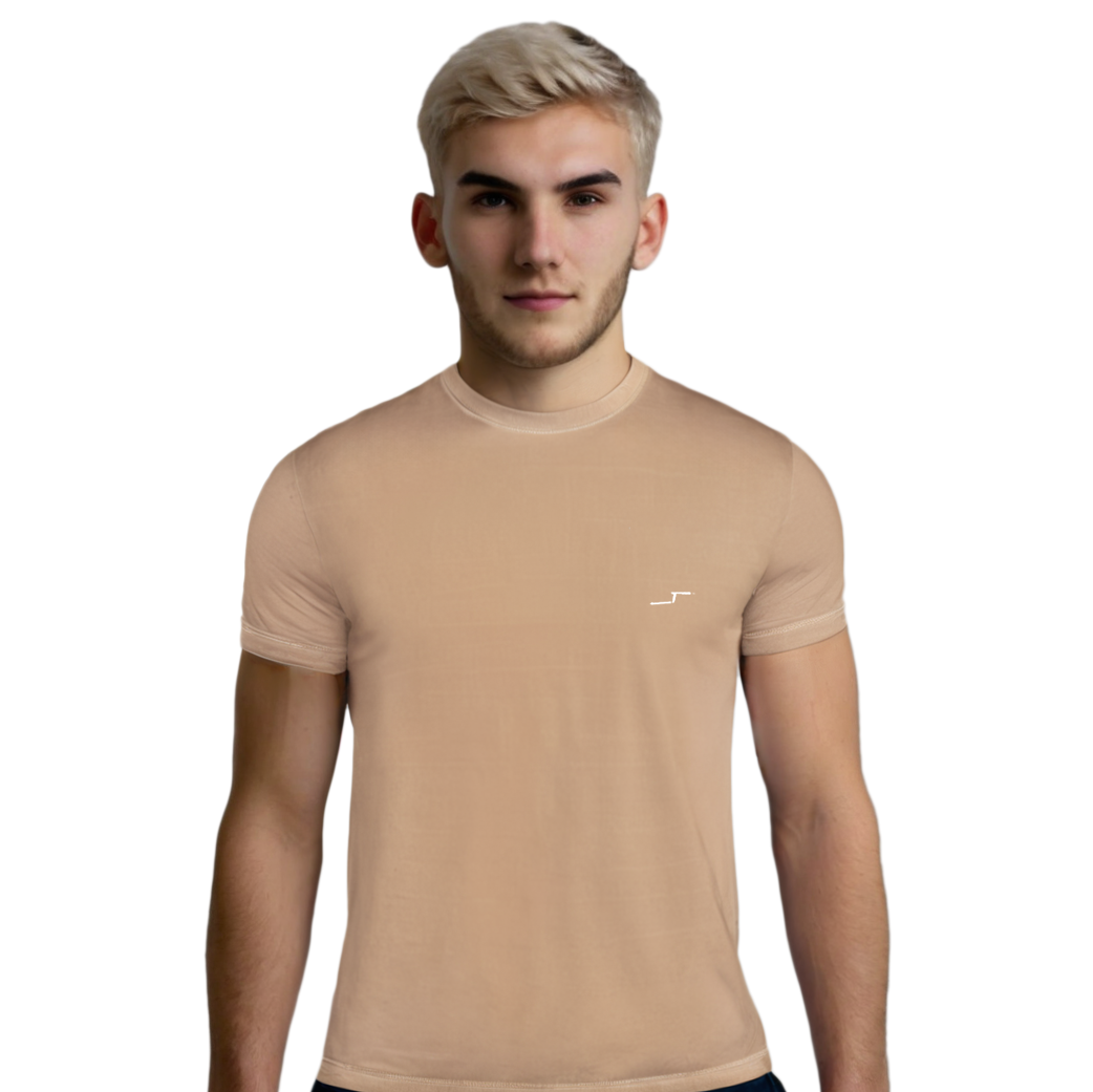 Playera Stretch Color Beige | Cuello Redondo