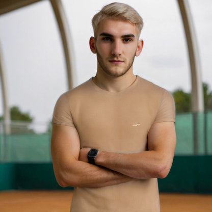 Playera Stretch Color Beige | Cuello Redondo