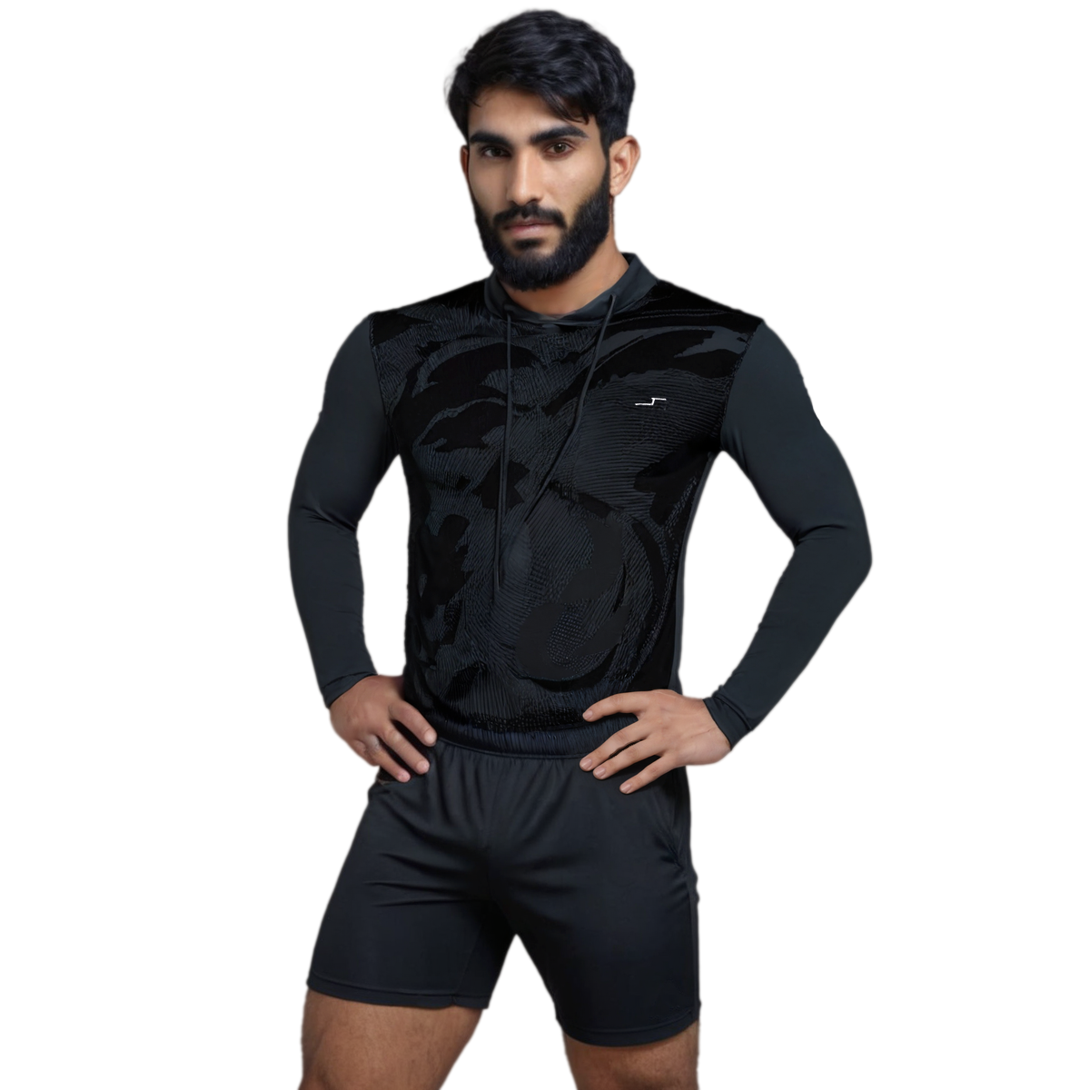 Playera Negra Con Capucha Para Hombre | Manga Larga