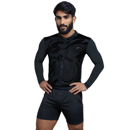 Playera Negra Con Capucha Para Hombre | Manga Larga