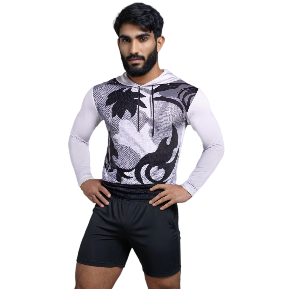 Playera Blanca Con Capucha Para Hombre | Manga Larga