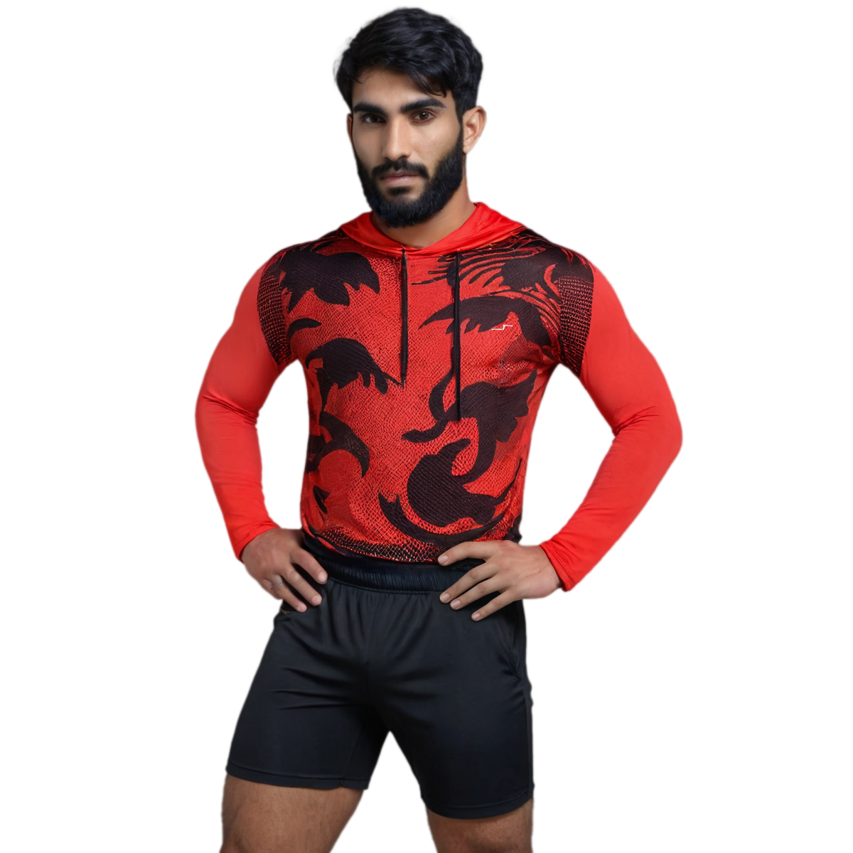 Playera Roja Con Capucha Para Hombre | Manga Larga