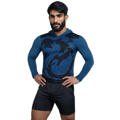 Playera Azul Con Capucha Para Hombre | Manga Larga