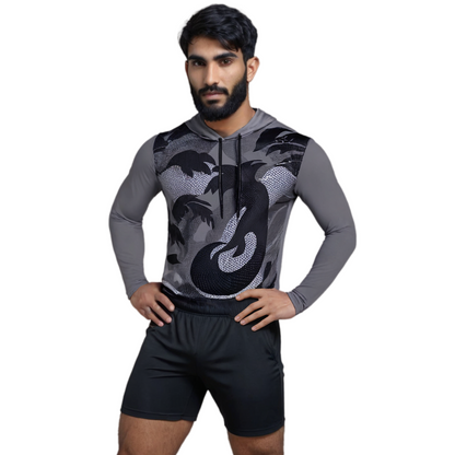 Playera Gris Con Capucha Para Hombre | Manga Larga